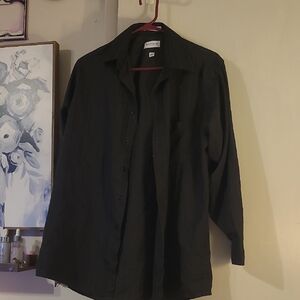 Van Heusen Black Button-Up Shirt Satin Stripe